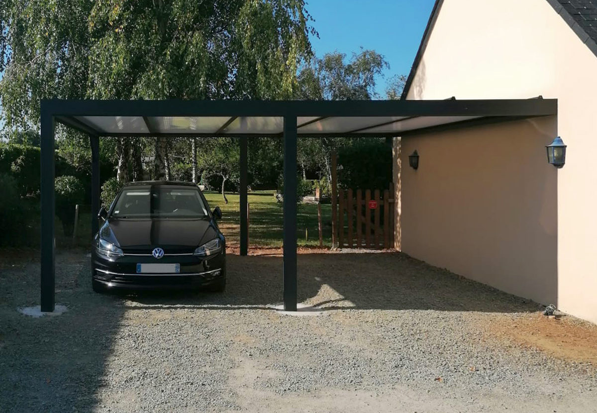 Carport anthracite double avec voiture