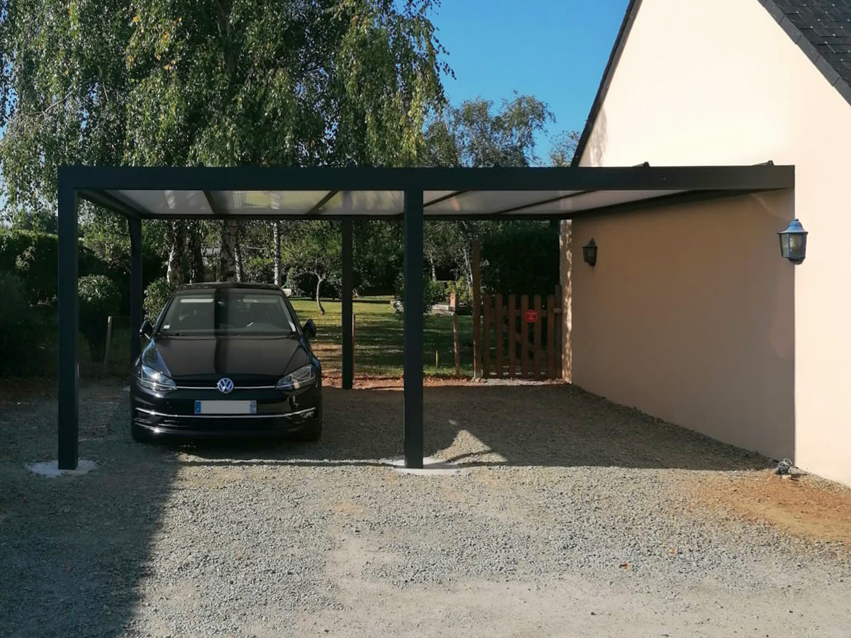 Carport anthracite double avec voiture