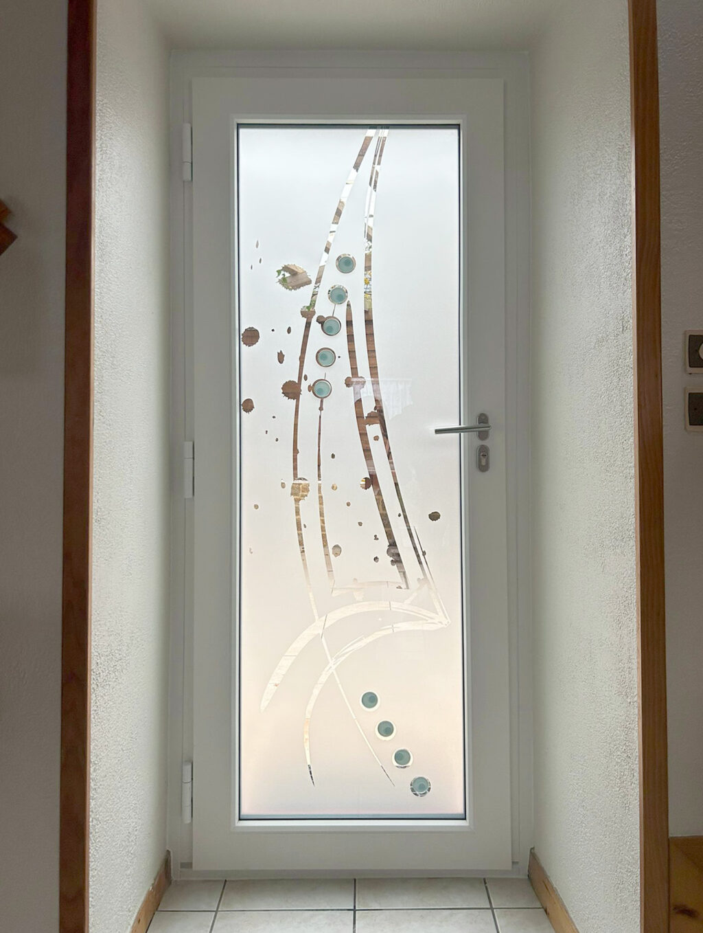 porte d'entree vitree motifs bulles interieur pvc blanc