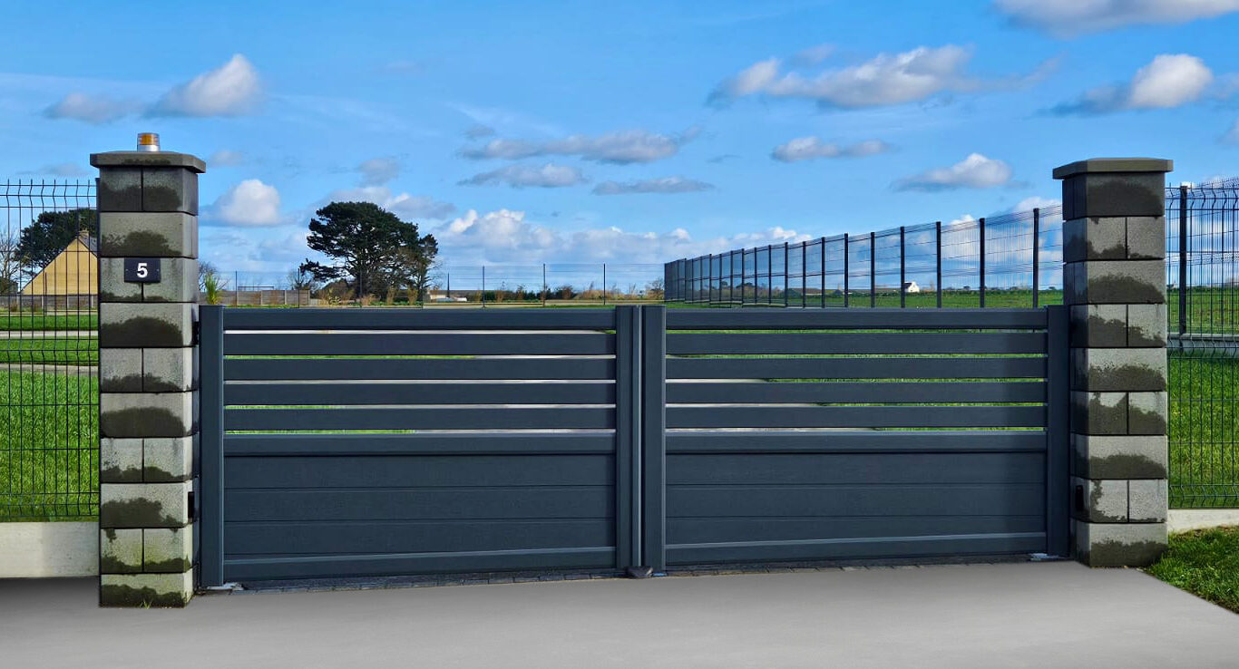 portail electrique sur seuil incline regulateur de pente en pvc gris anthracite