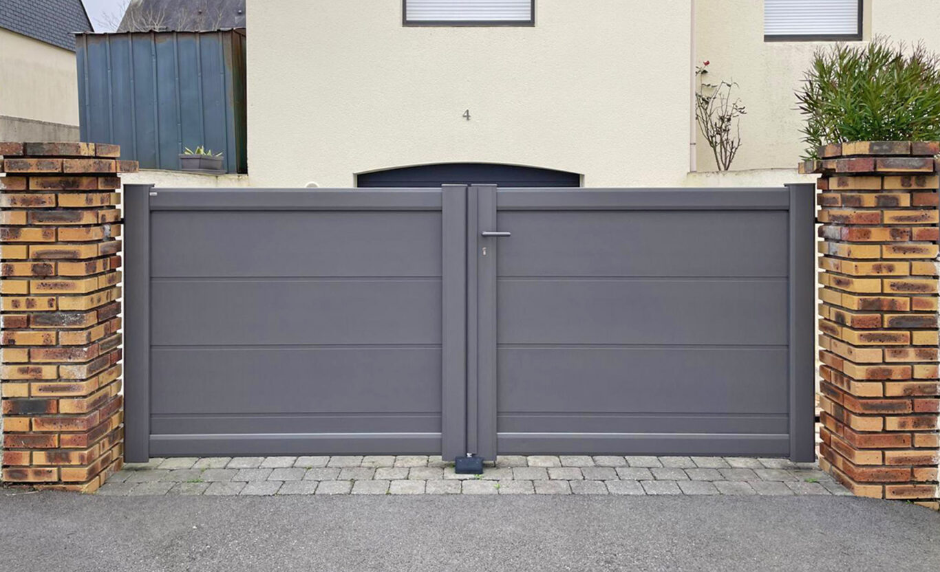 portail battant kiclos et cloture en aluminium gris