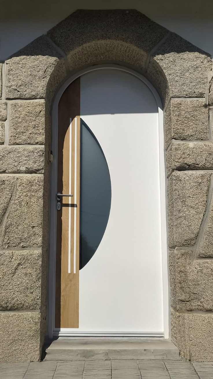 porte d'entree monobloc lof natural modele oscar en pvc blanc et bois