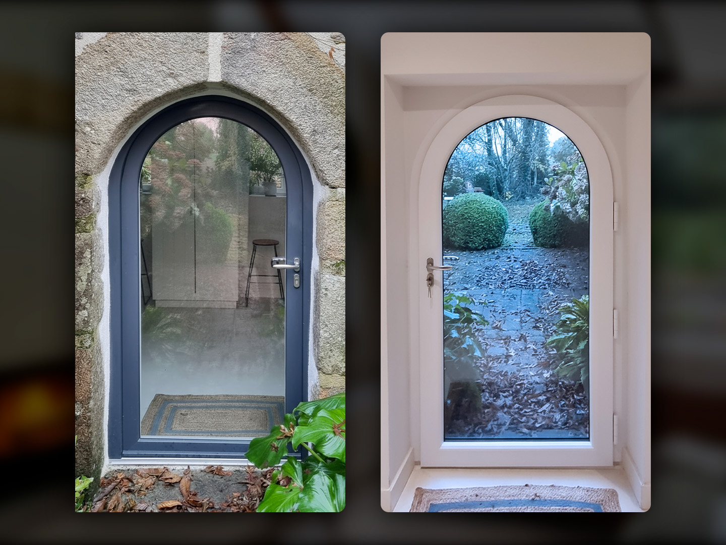 Porte vitrée cintrée Kiclos en PVC intérieur blanc, extérieur anthracite