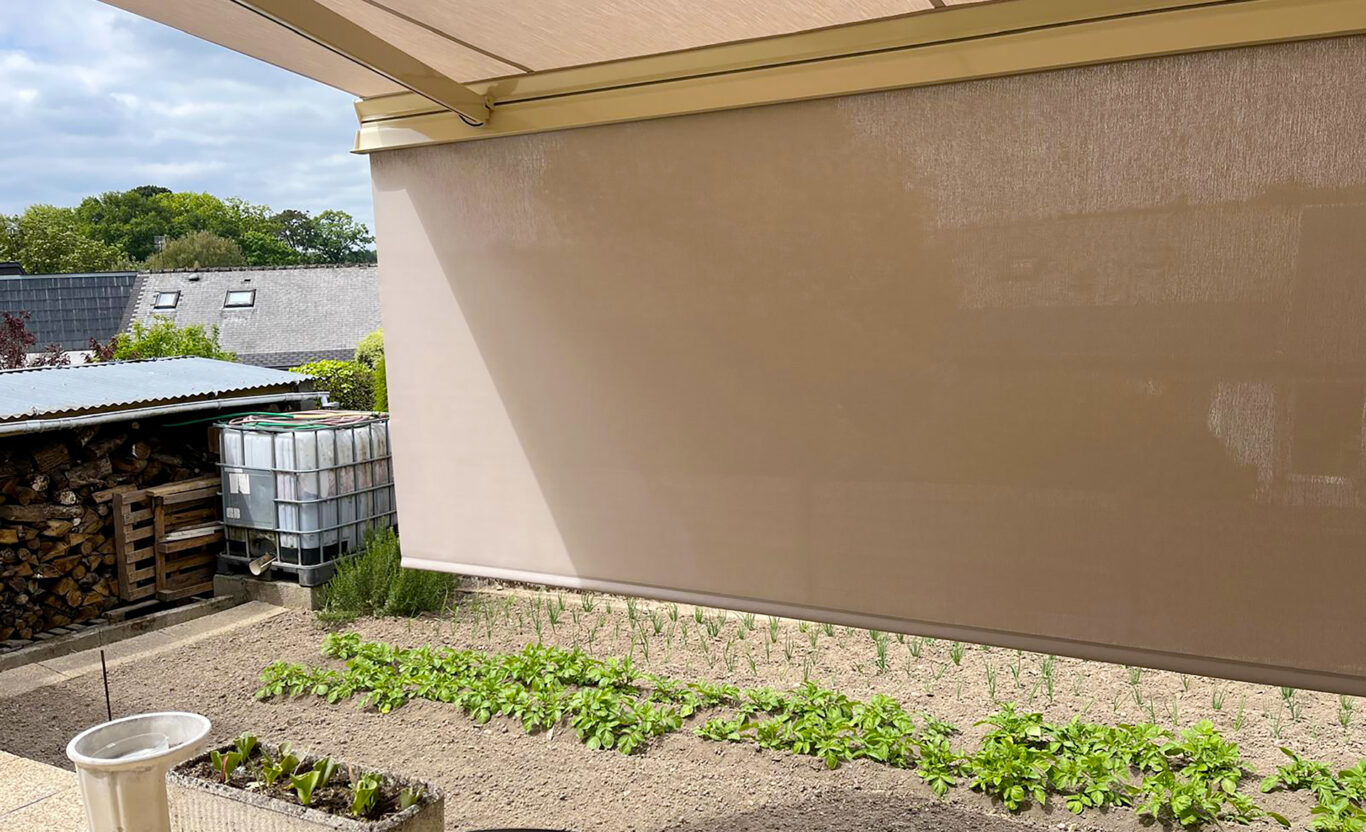 store banne deroulant electrique kiclos modele everest aluminium beige toile lin chine pare soleil